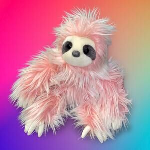 Aurora Purely Luxe Pink Sloth Plush Stuffed Animal Long Hair Shaggy 10" Fluffy
